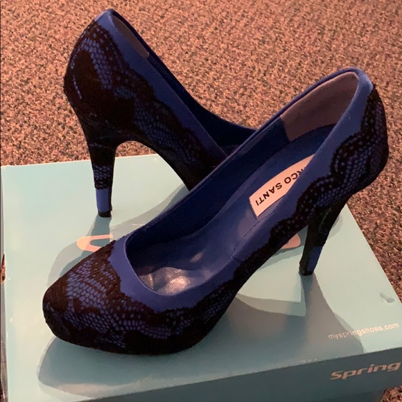Blue with Black Lace Heel - Picture 1 of 1
